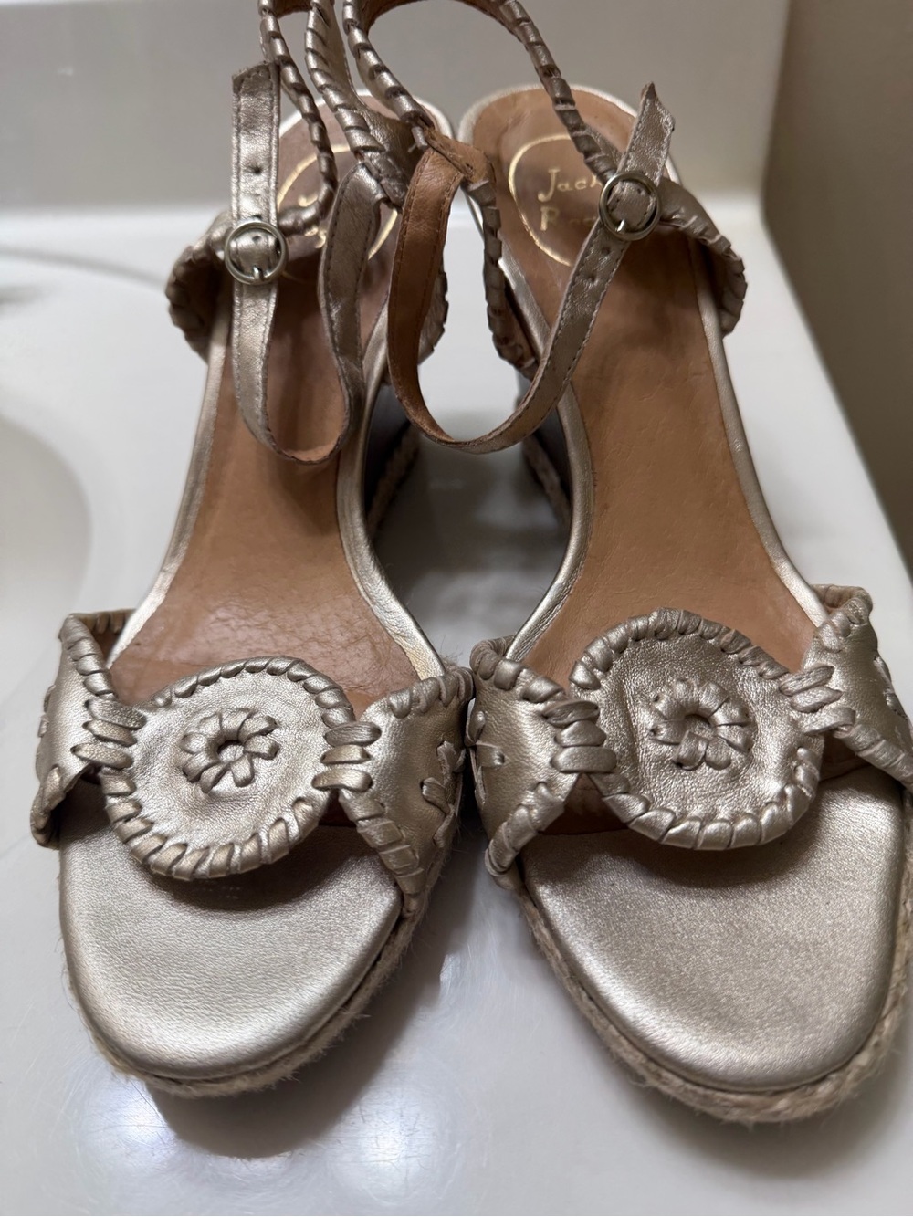 Jack Rogers Metallic Gold Braided Espadrille Sandals
